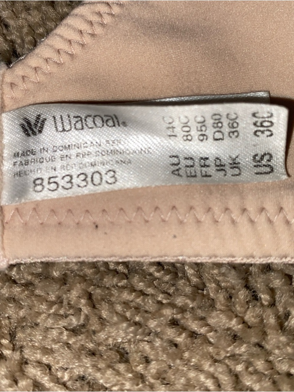 Wacoal Back Appeal T-Shirt Bra Size 36C  Beige Satin Print 853303 - Picture 5 of 7
